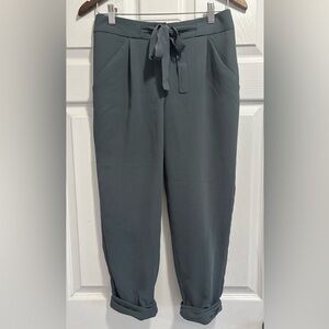 Aritzia Wilfred Allant Pant Teal Cropped Ankle Trousers Pants Tie Front size 0